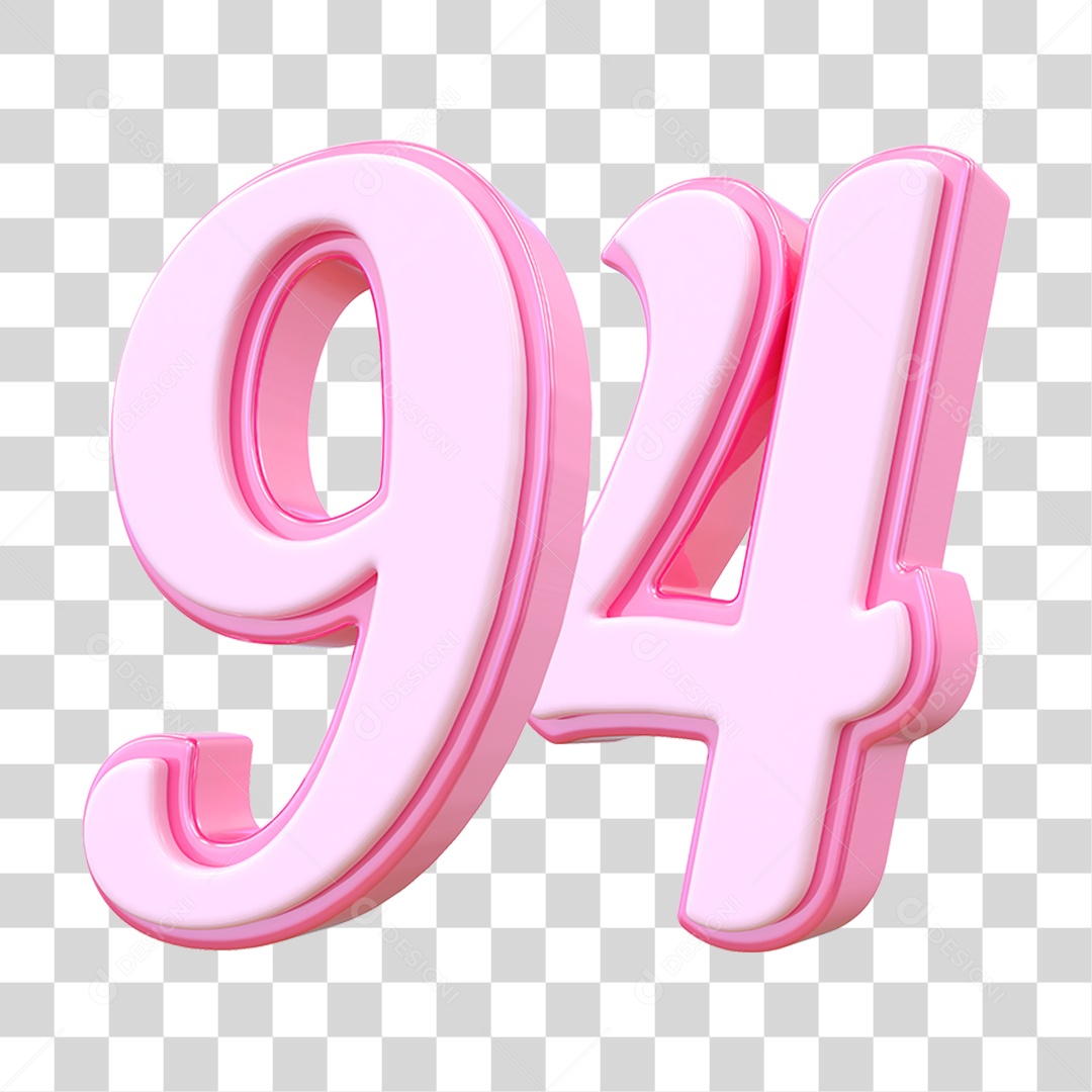 Número 94 Decorativo em Estilo Rosa 3D Formato PNG Transparente