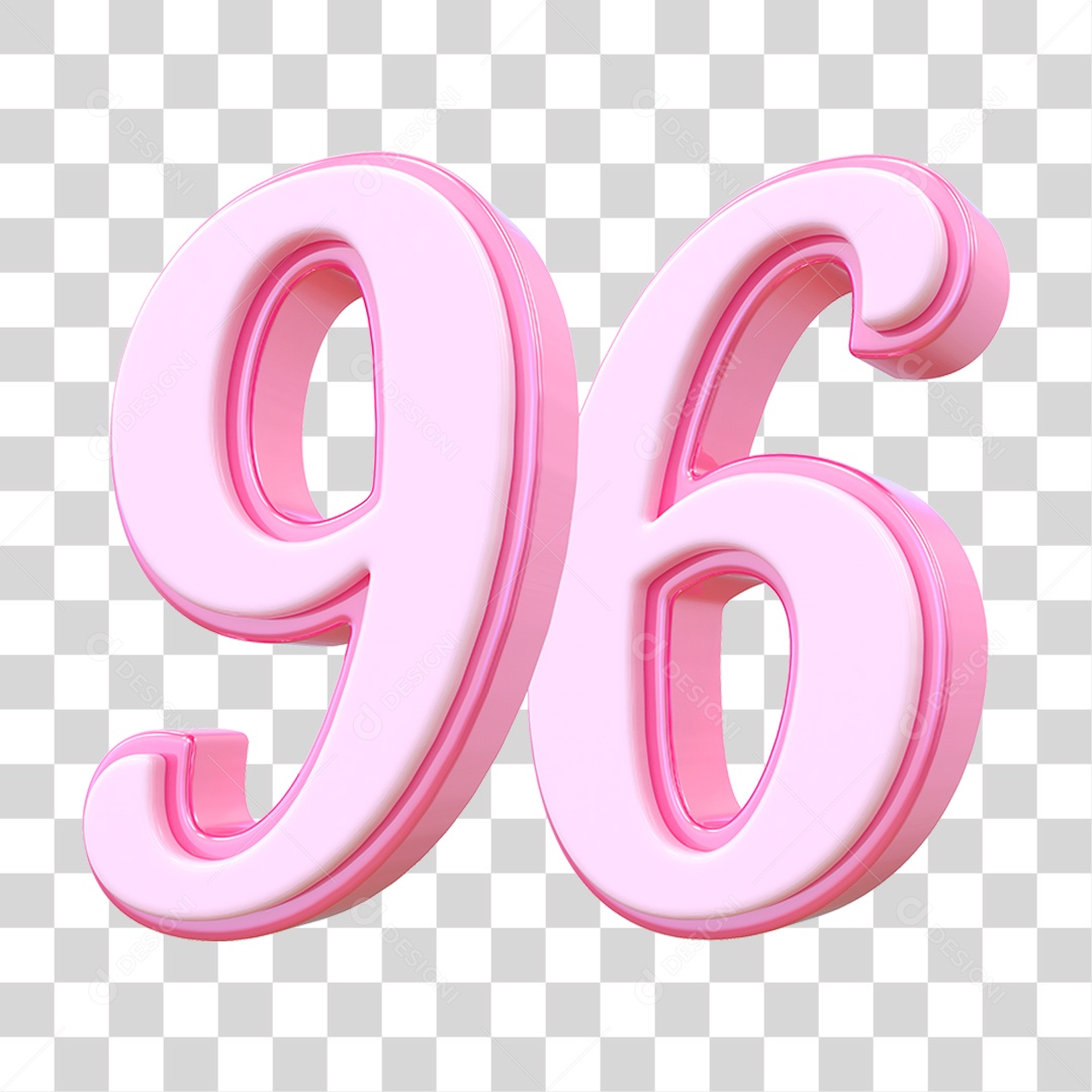 Número 96 Decorativo em Estilo Rosa 3D Formato PNG Transparente