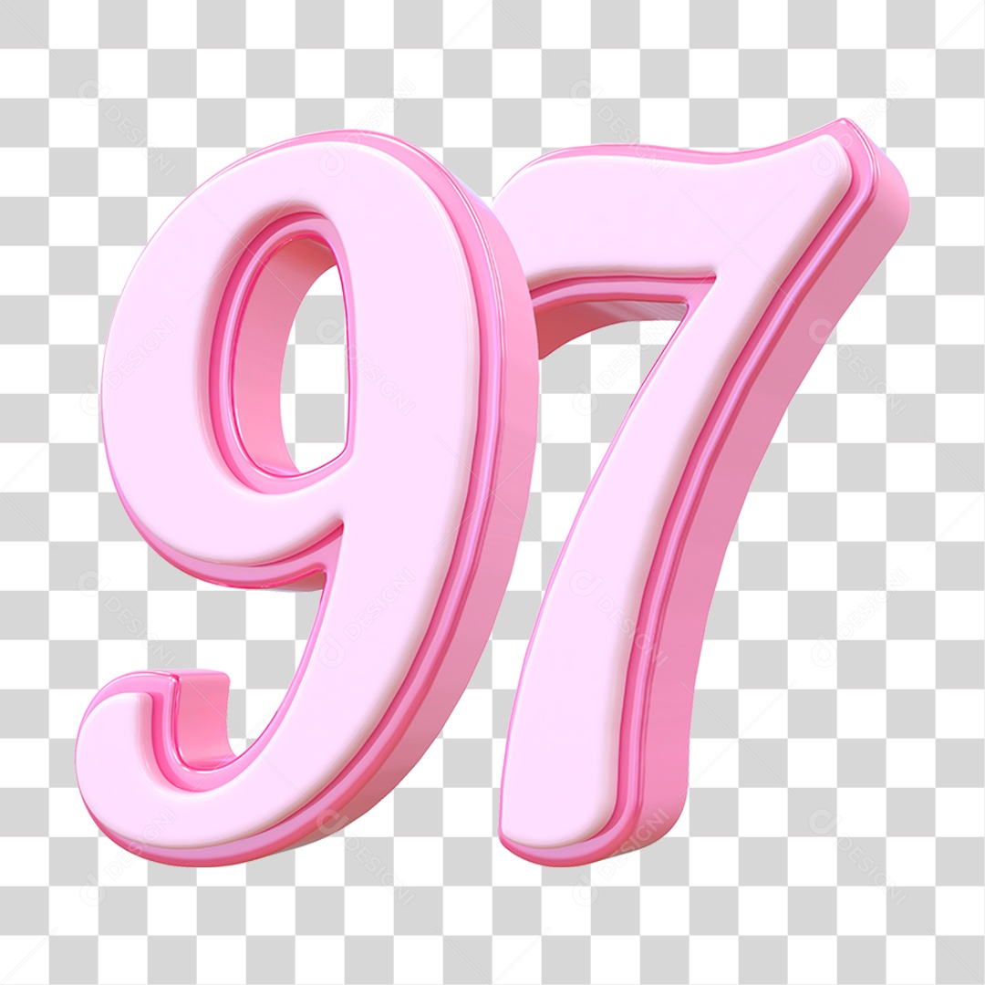 Número 97 Decorativo em Estilo Rosa 3D Formato PNG Transparente