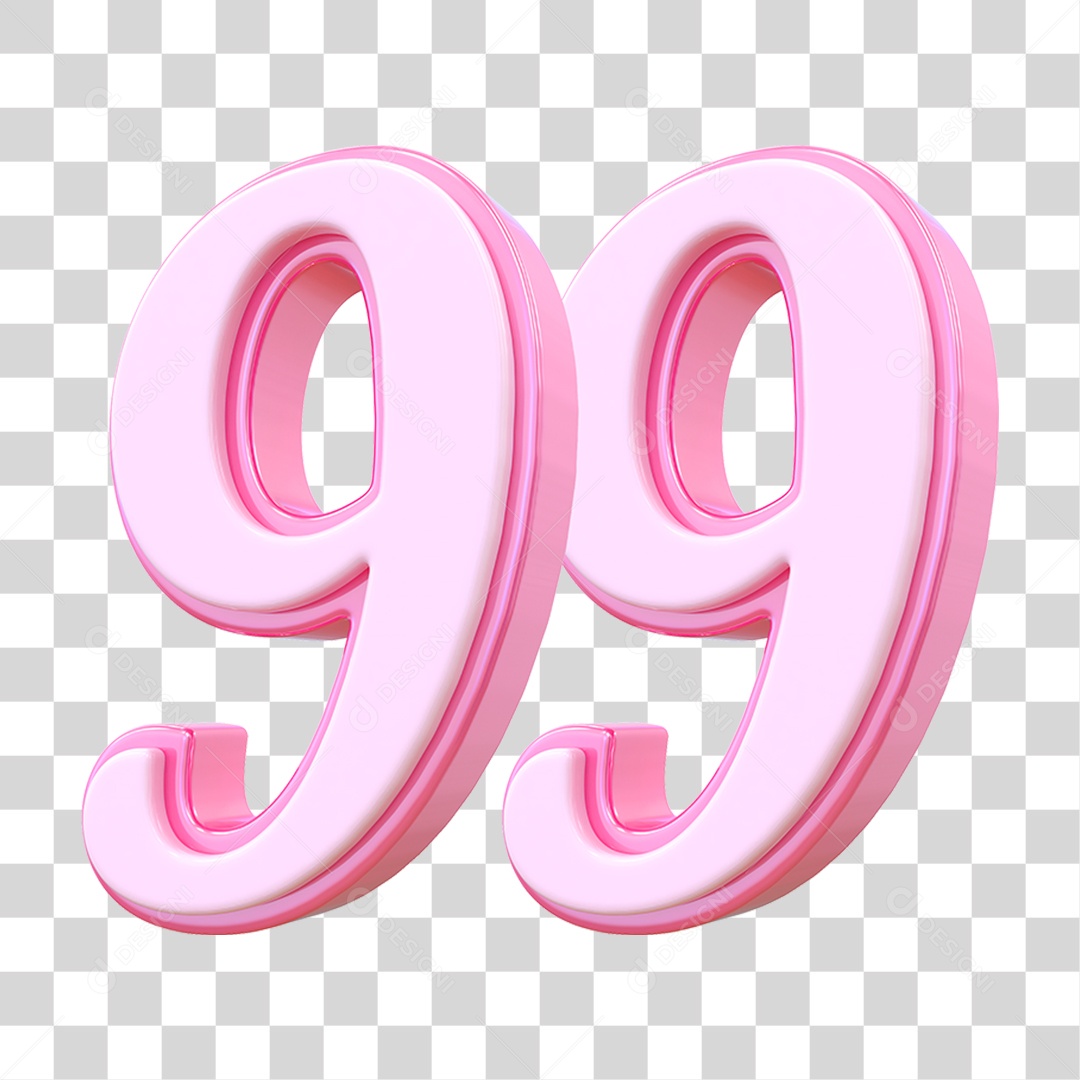 Número 99 Decorativo em Estilo Rosa 3D Formato PNG Transparente