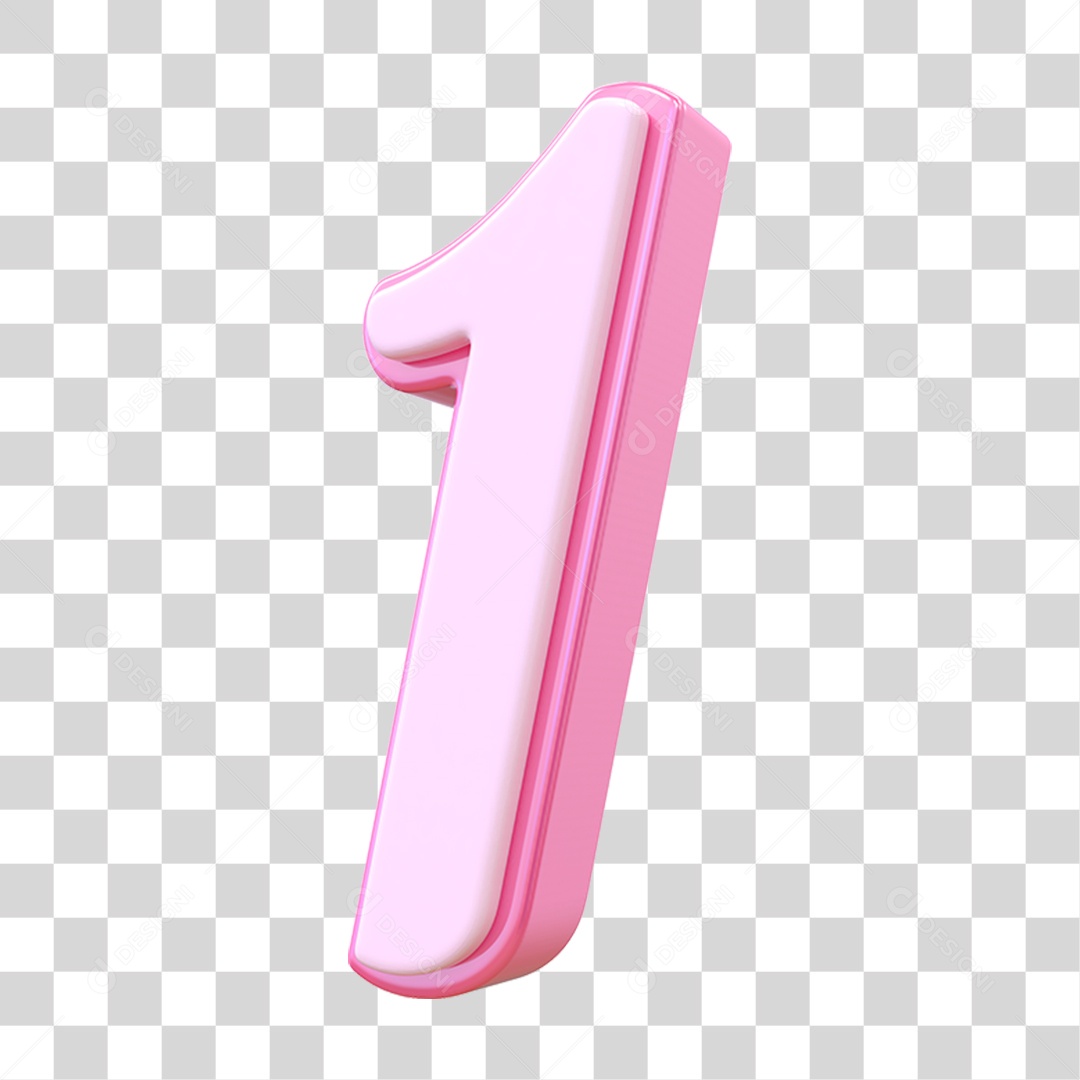 Número 1 Decorativo em Estilo Rosa 3D Formato PNG Transparente