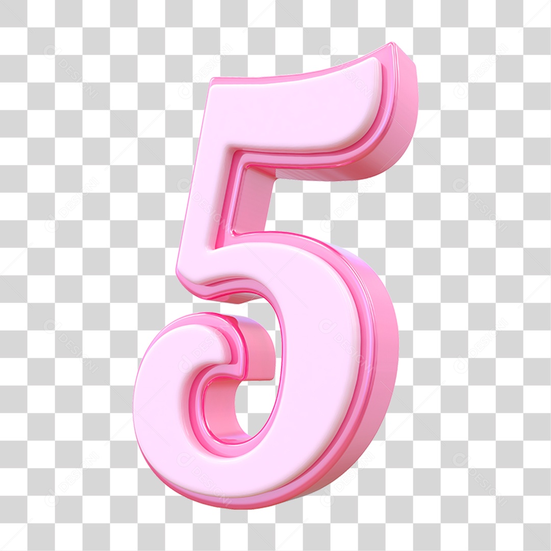 Número 5 Decorativo em Estilo Rosa 3D Formato PNG Transparente