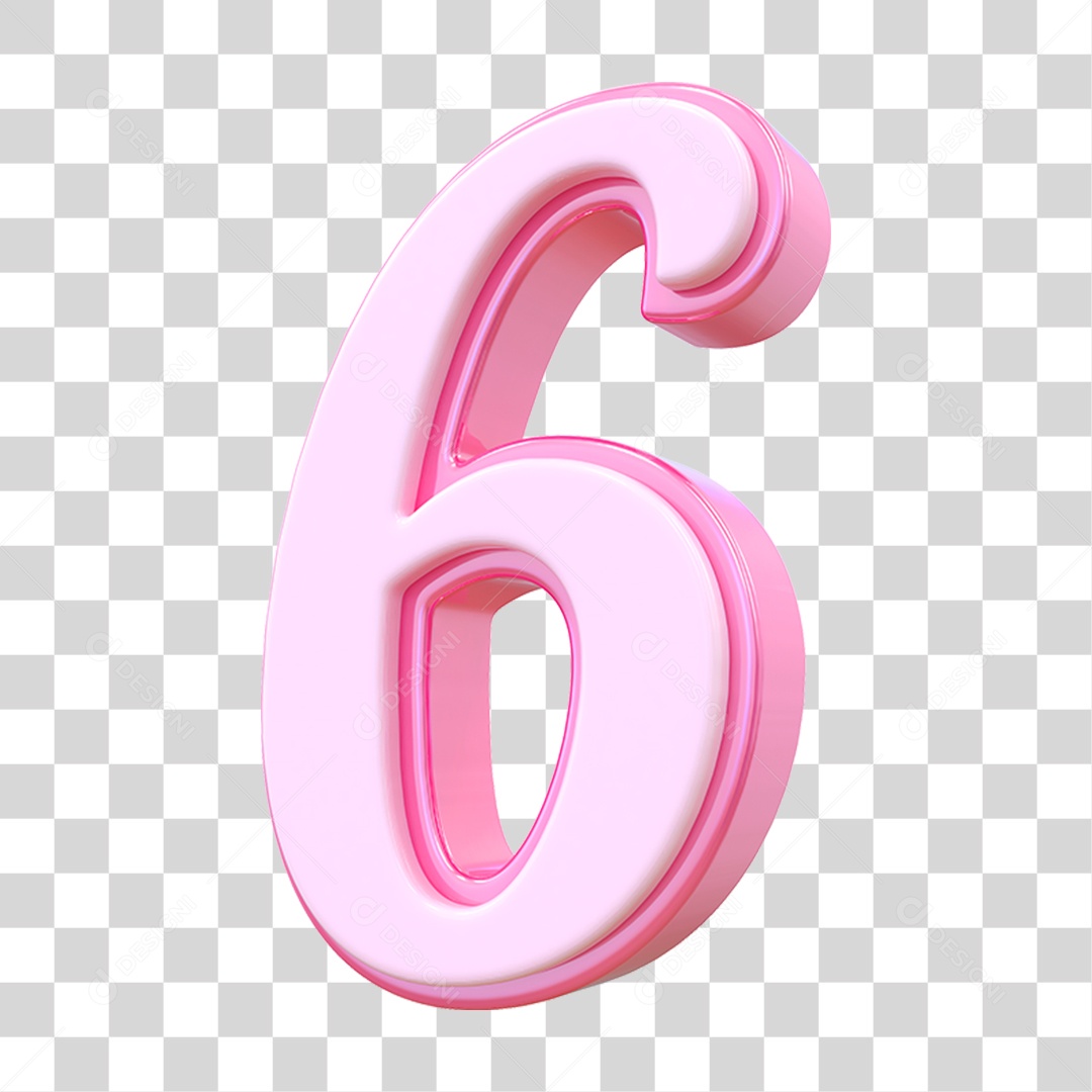 Número 6 Decorativo em Estilo Rosa 3D Formato PNG Transparente