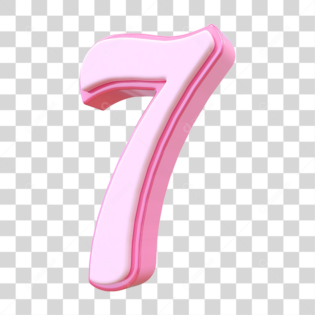 Número 7 Decorativo em Estilo Rosa 3D Formato PNG Transparente