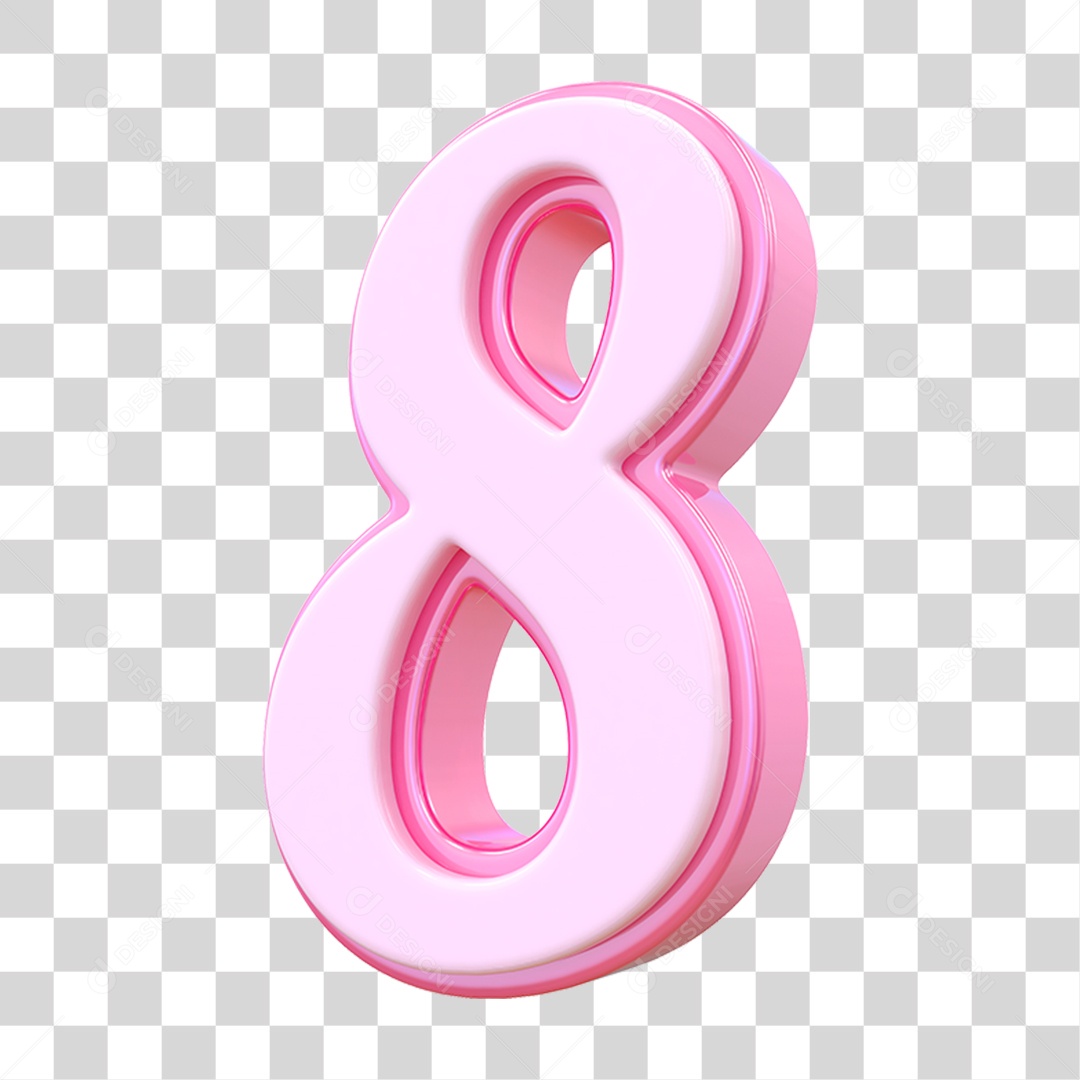 Número 8 Decorativo em Estilo Rosa 3D Formato PNG Transparente