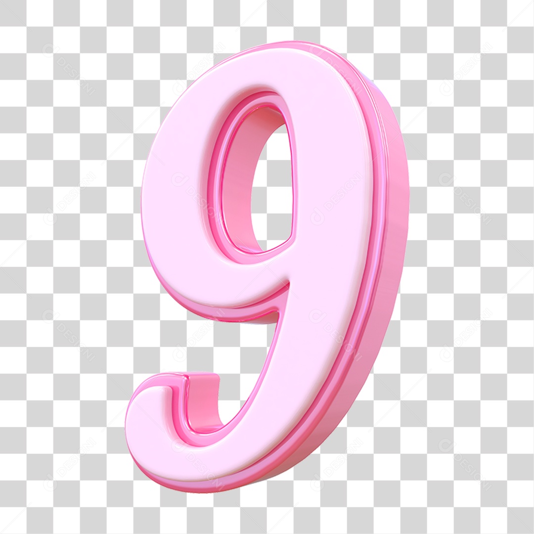 Número 9 Decorativo em Estilo Rosa 3D Formato PNG Transparente