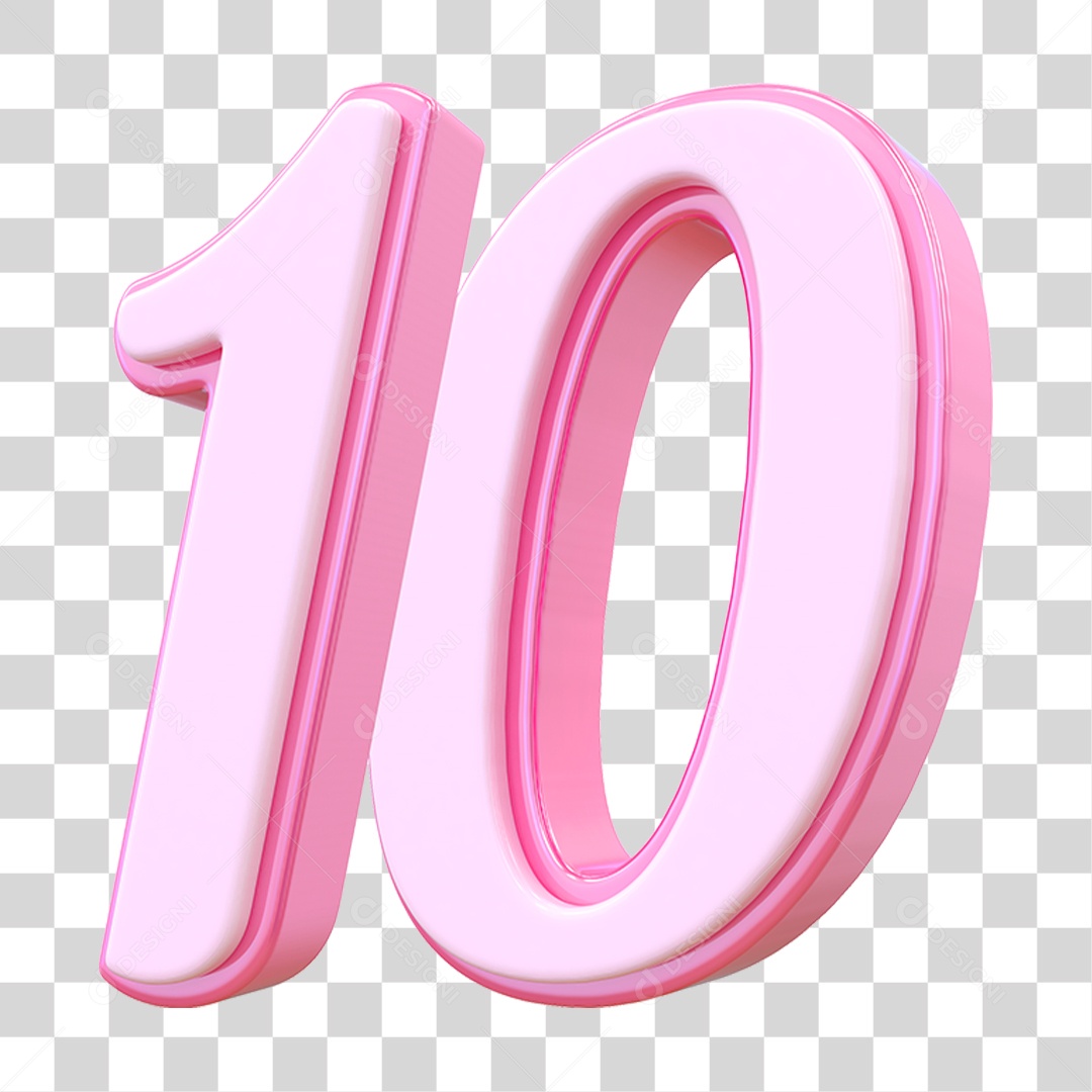 Número 10 Decorativo em Estilo Rosa 3D Formato PNG Transparente