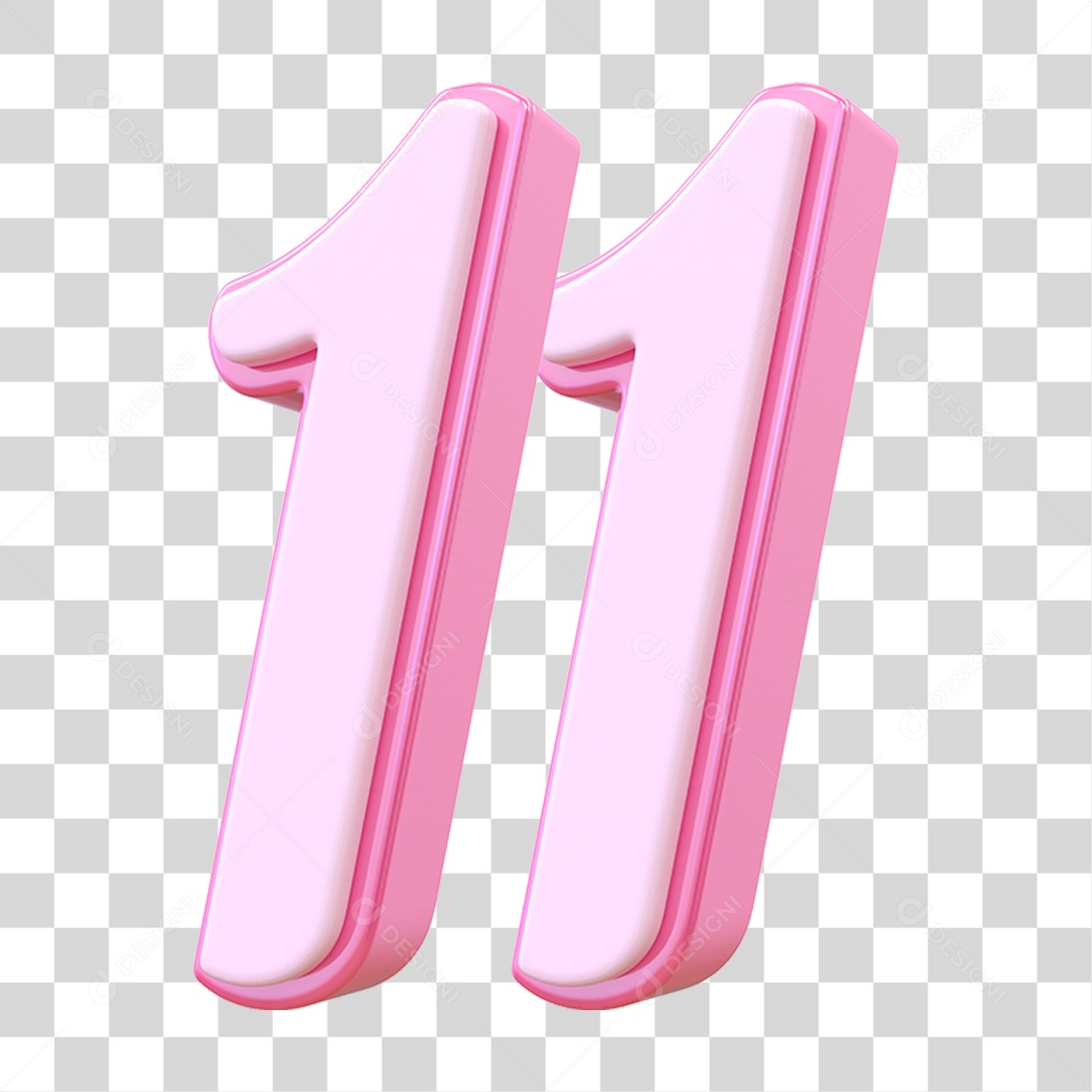 Número 11 Decorativo em Estilo Rosa 3D Formato PNG Transparente