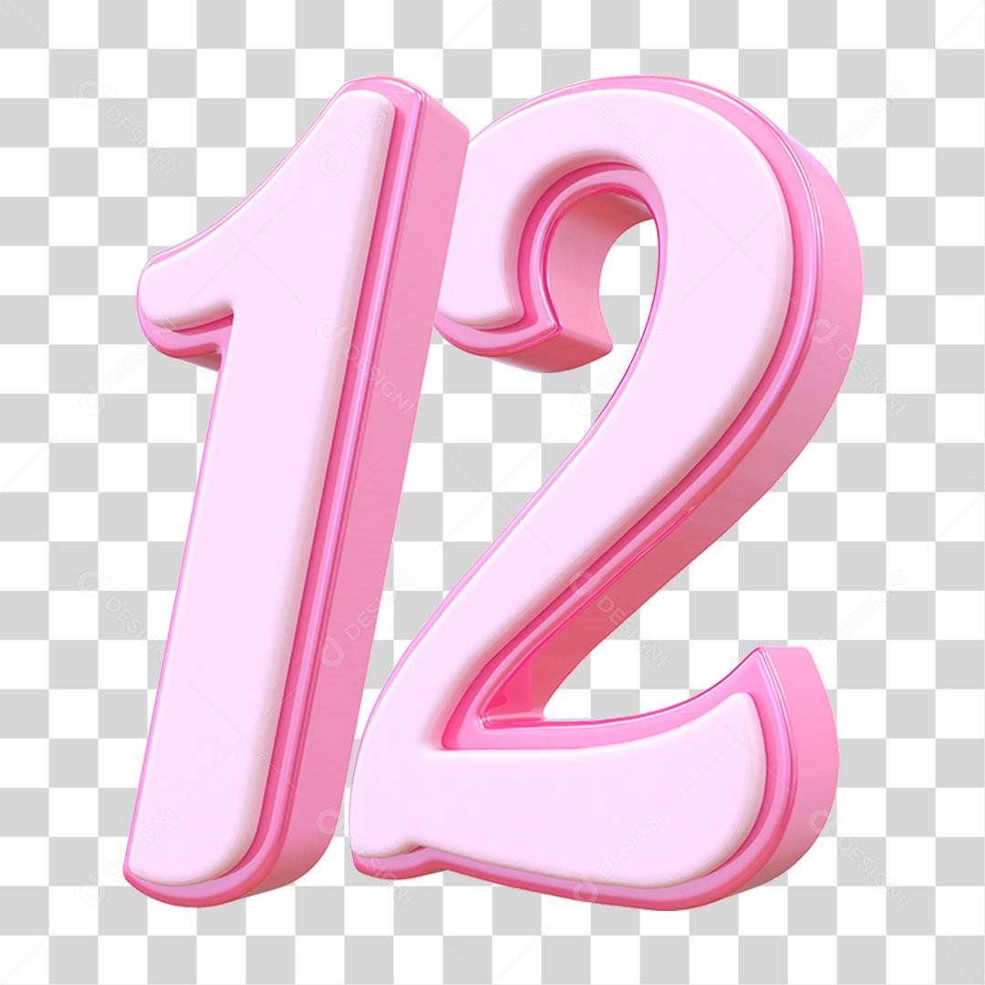 Número 12 Decorativo em Estilo Rosa 3D Formato PNG Transparente