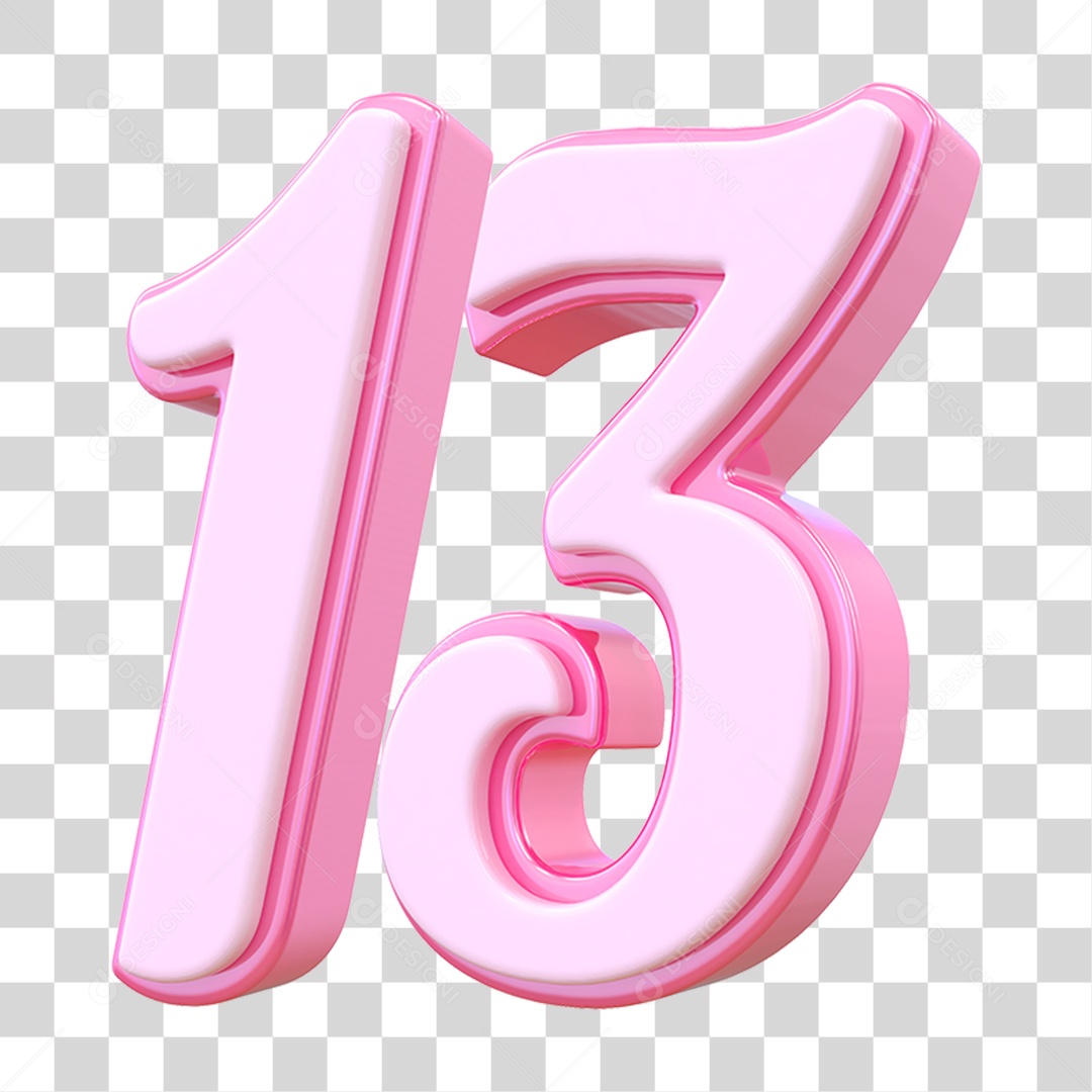 Número 13 Decorativo em Estilo Rosa 3D Formato PNG Transparente