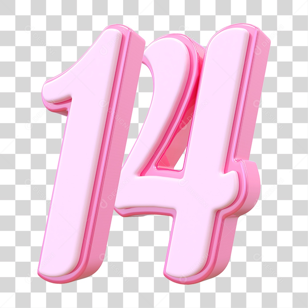 Número 14 Decorativo em Estilo Rosa 3D Formato PNG Transparente