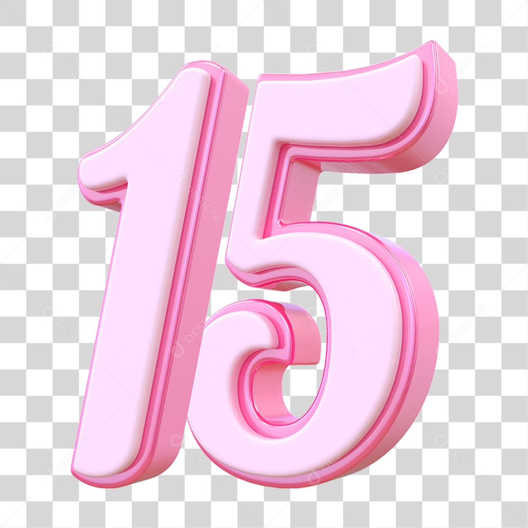 Número 15 Decorativo em Estilo Rosa 3D Formato PNG Transparente