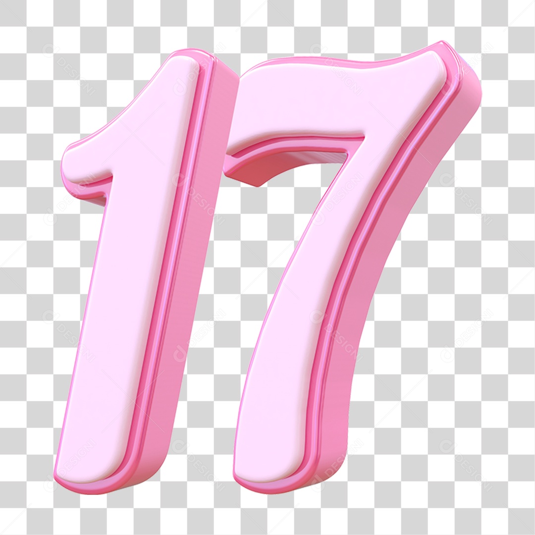 Número 17 Decorativo em Estilo Rosa 3D Formato PNG Transparente