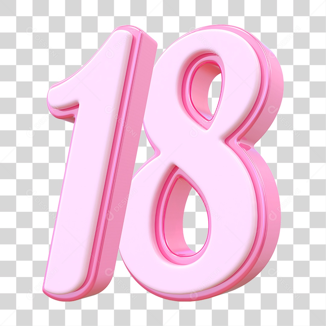 Número 18 Decorativo em Estilo Rosa 3D Formato PNG Transparente