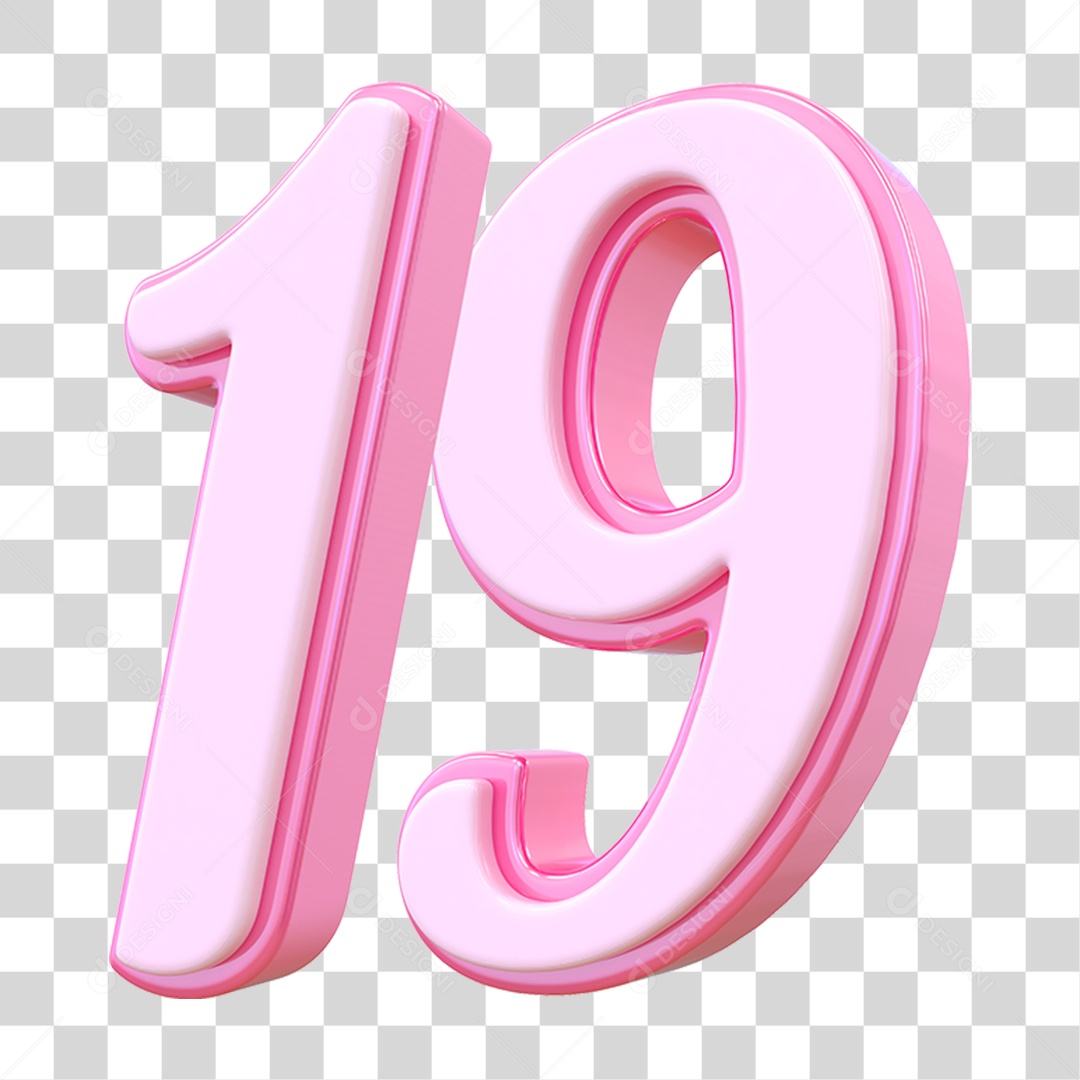 Número 19 Decorativo em Estilo Rosa 3D Formato PNG Transparente