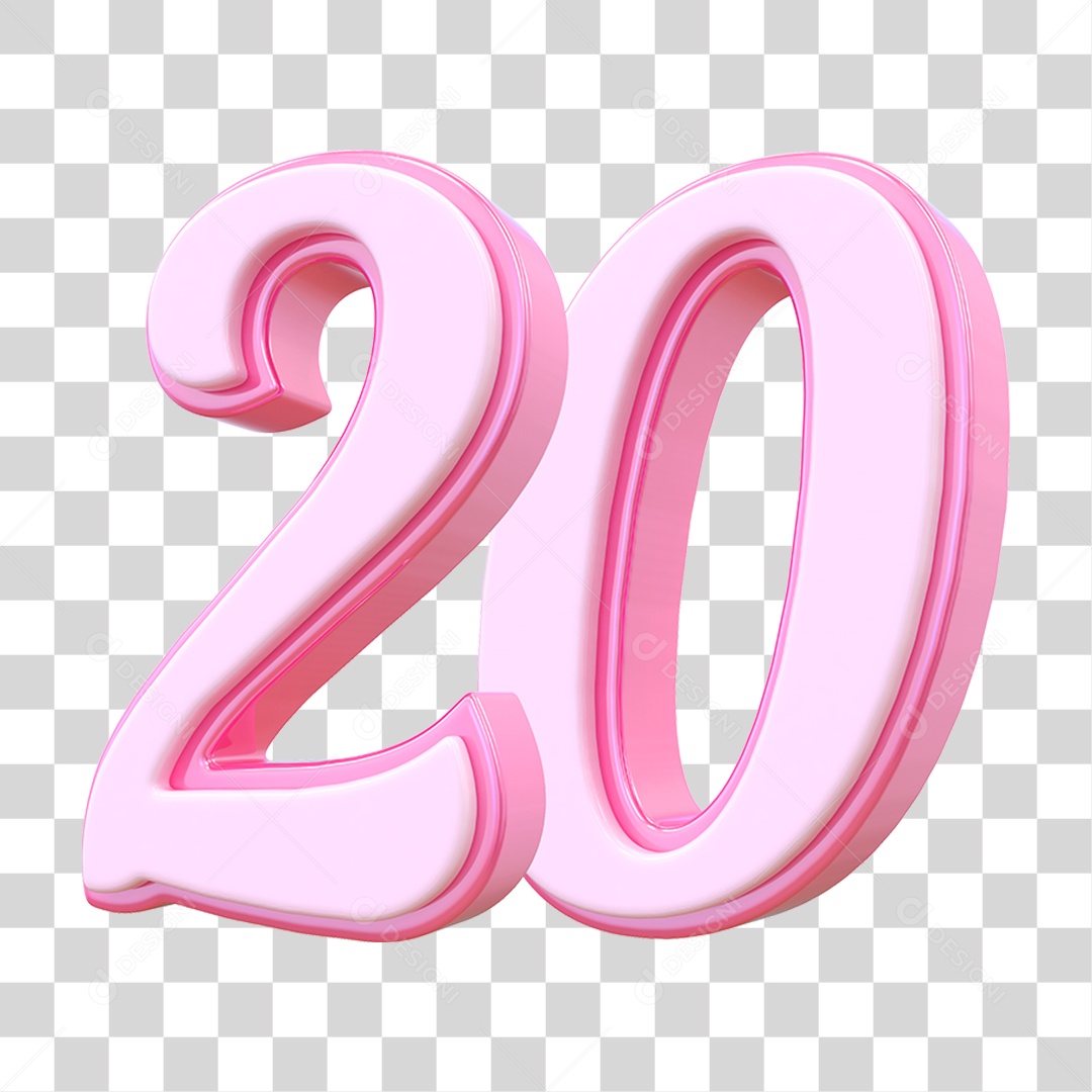 Número 20 Decorativo em Estilo Rosa 3D Formato PNG Transparente