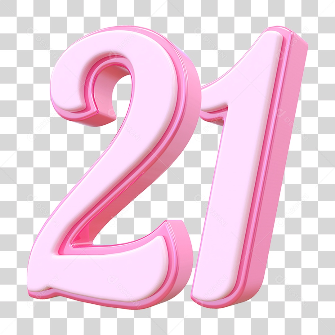 Número 21 Decorativo em Estilo Rosa 3D Formato PNG Transparente
