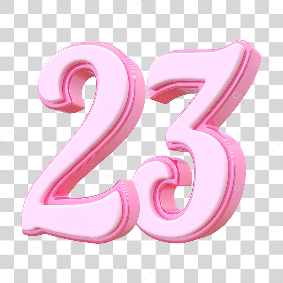 Número 23 Decorativo em Estilo Rosa 3D Formato PNG Transparente