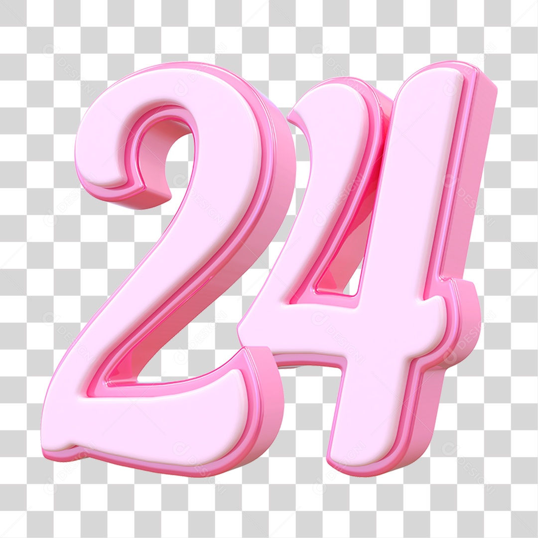 Número 24 Decorativo em Estilo Rosa 3D Formato PNG Transparente