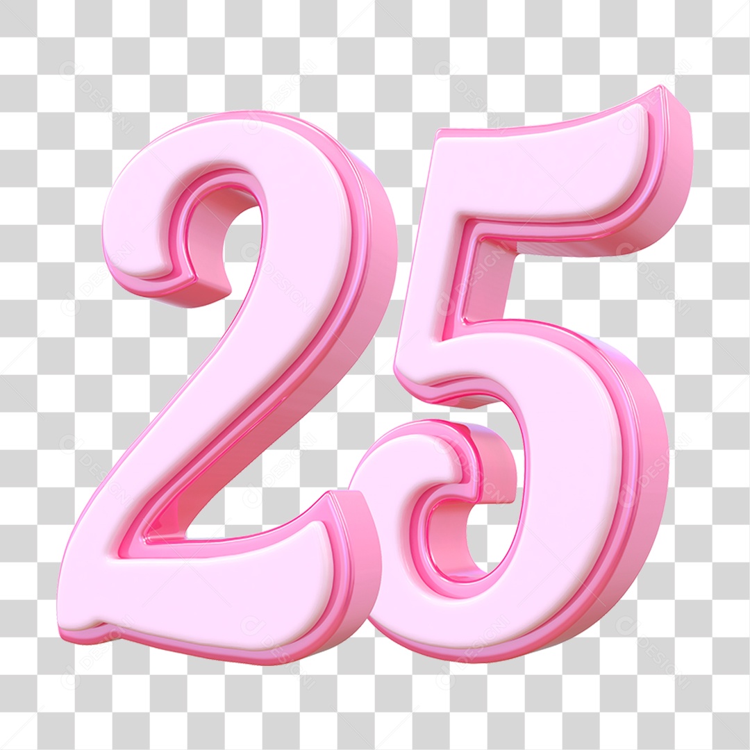 Número 25 Decorativo em Estilo Rosa 3D Formato PNG Transparente