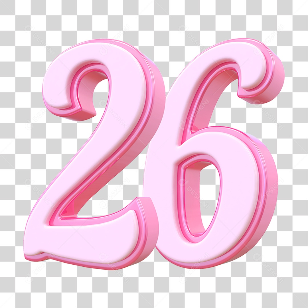 Número 26 Decorativo em Estilo Rosa 3D Formato PNG Transparente