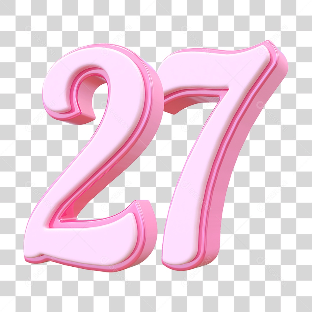 Número 27 Decorativo em Estilo Rosa 3D Formato PNG Transparente