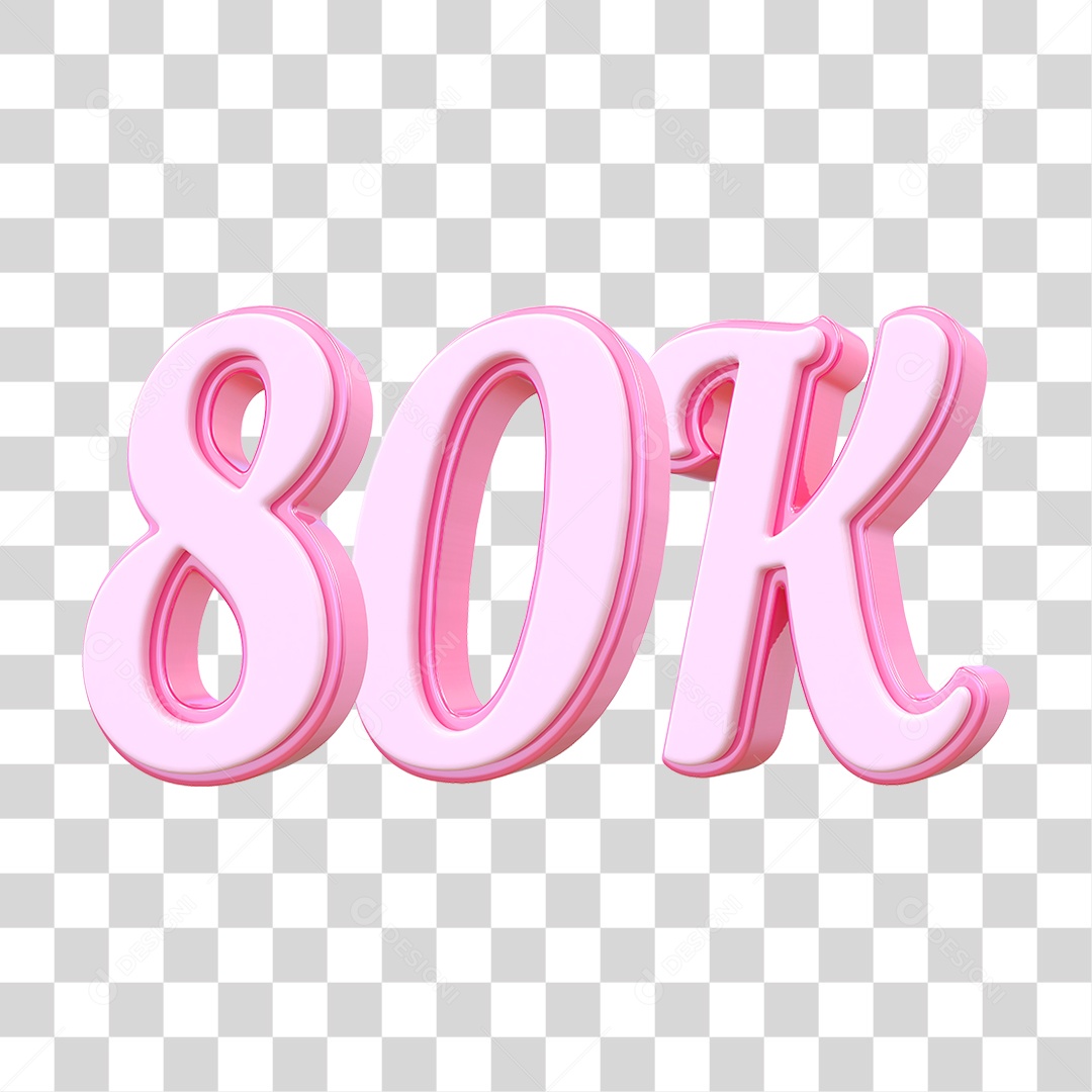 Número 80K Decorativo em Estilo Rosa 3D Formato PNG Transparente
