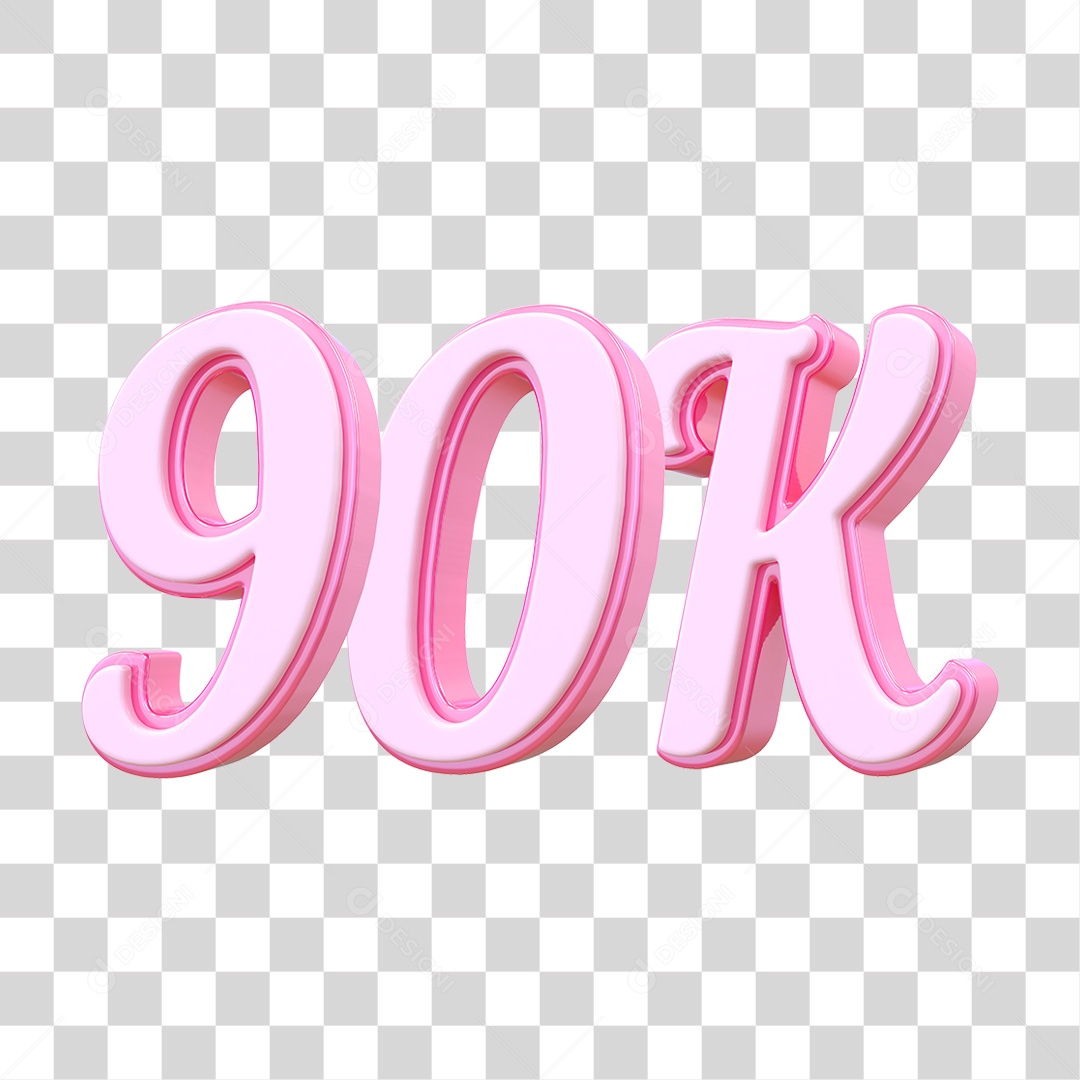 Número 90K Decorativo em Estilo Rosa 3D Formato PNG Transparente