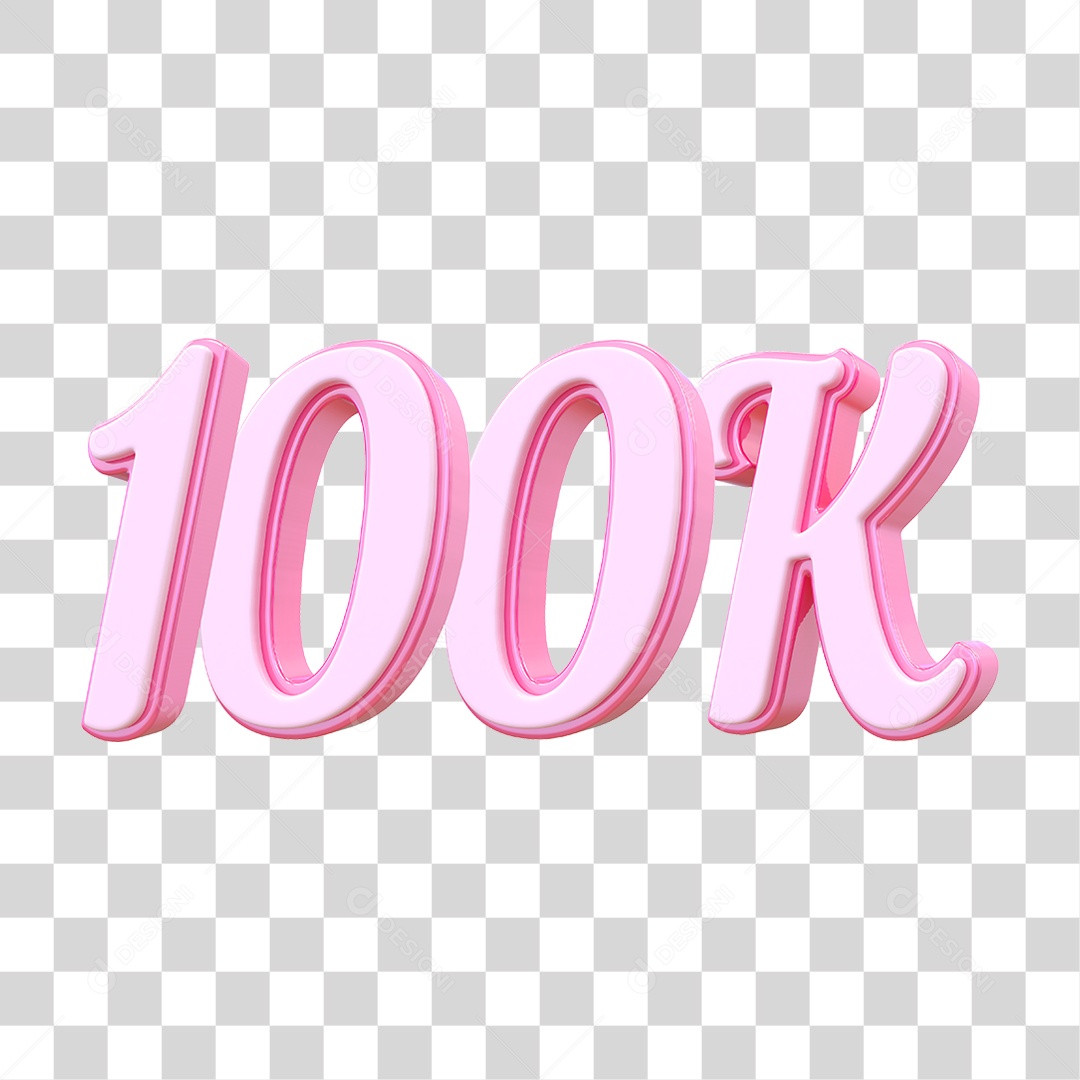 Número 100K Decorativo em Estilo Rosa 3D Formato PNG Transparente