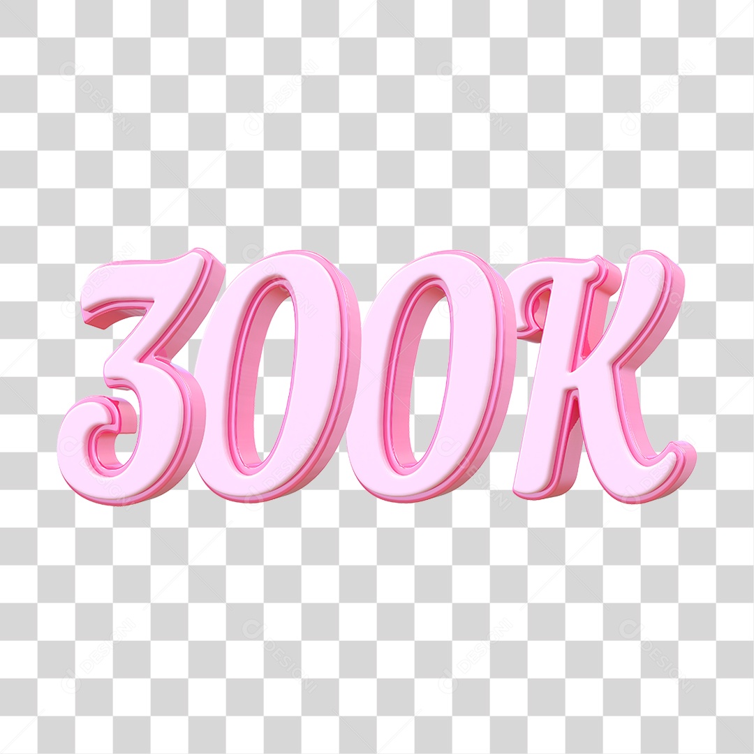 Número 300K Decorativo em Estilo Rosa 3D Formato PNG Transparente