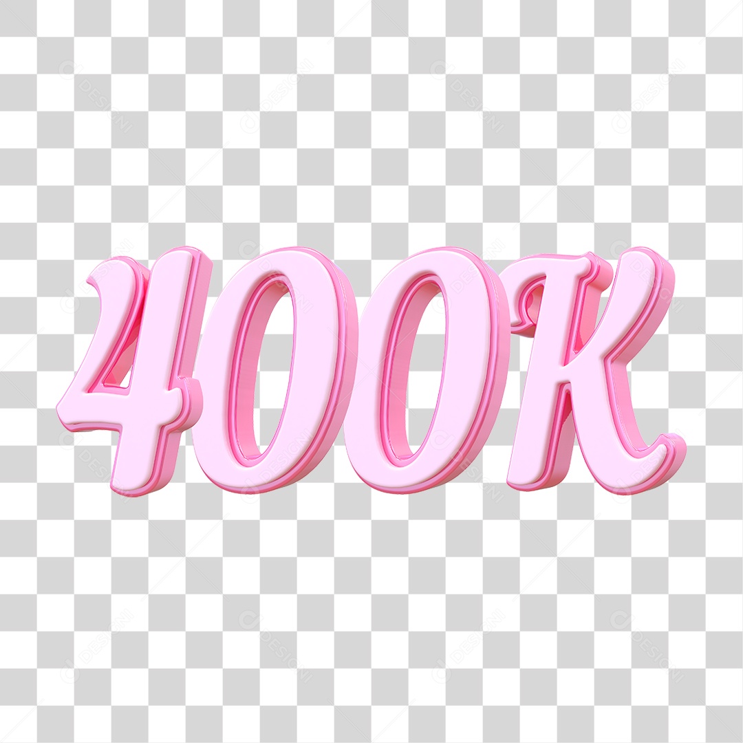 Número 400K Decorativo em Estilo Rosa 3D Formato PNG Transparente