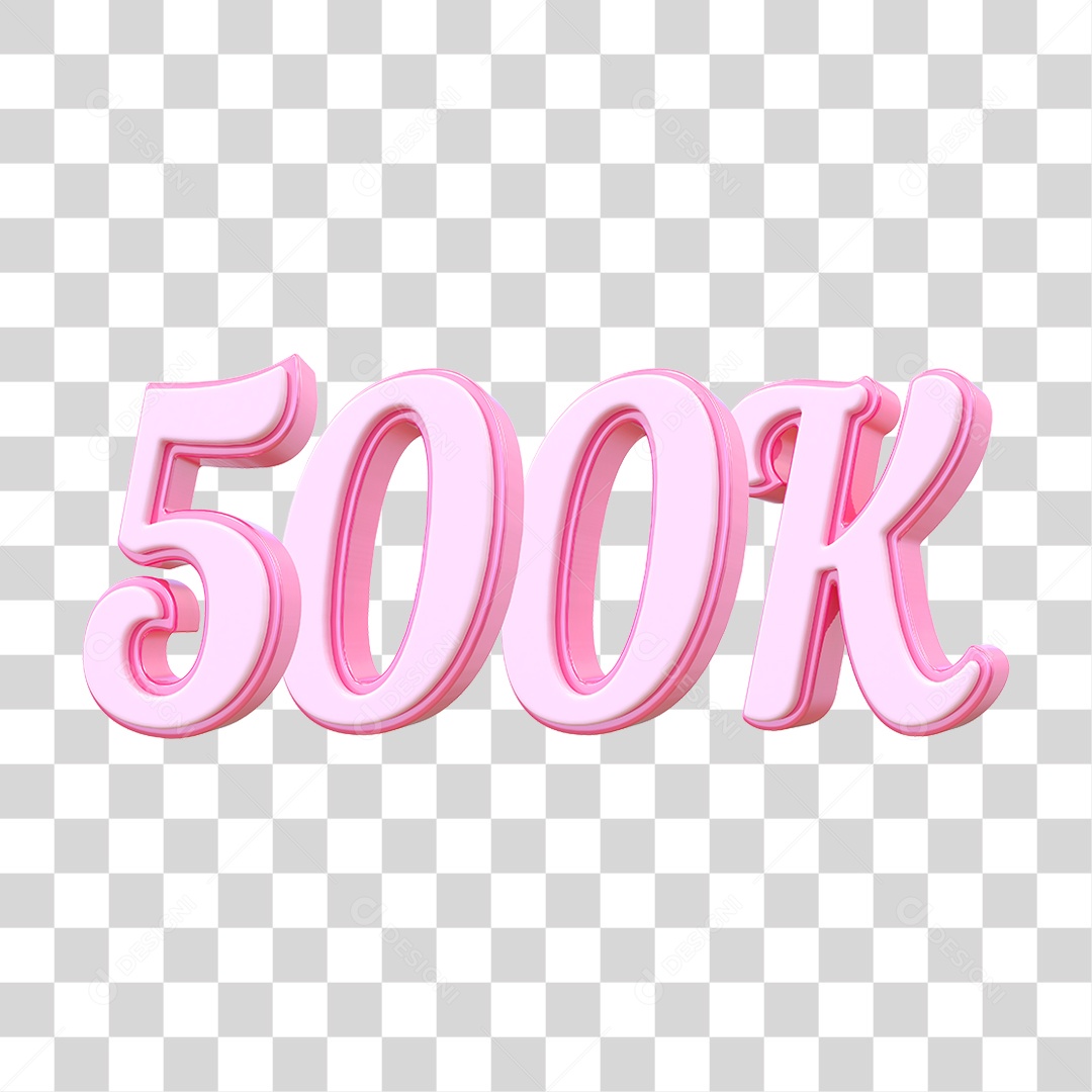 Número 500K Decorativo em Estilo Rosa 3D Formato PNG Transparente