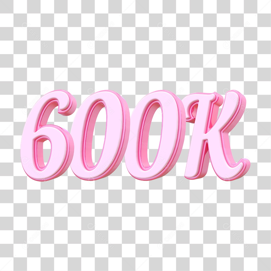 Número 600K Decorativo em Estilo Rosa 3D Formato PNG Transparente