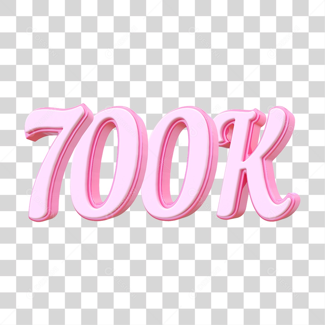 Número 700K Decorativo em Estilo Rosa 3D Formato PNG Transparente