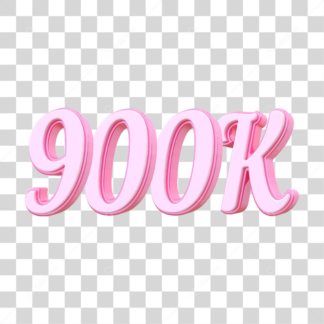 Número 900K Decorativo em Estilo Rosa 3D Formato PNG Transparente