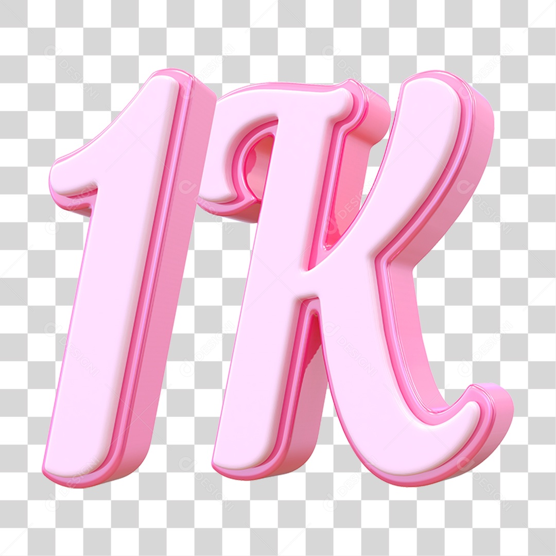Número 1K Decorativo em Estilo Rosa 3D Formato PNG Transparente
