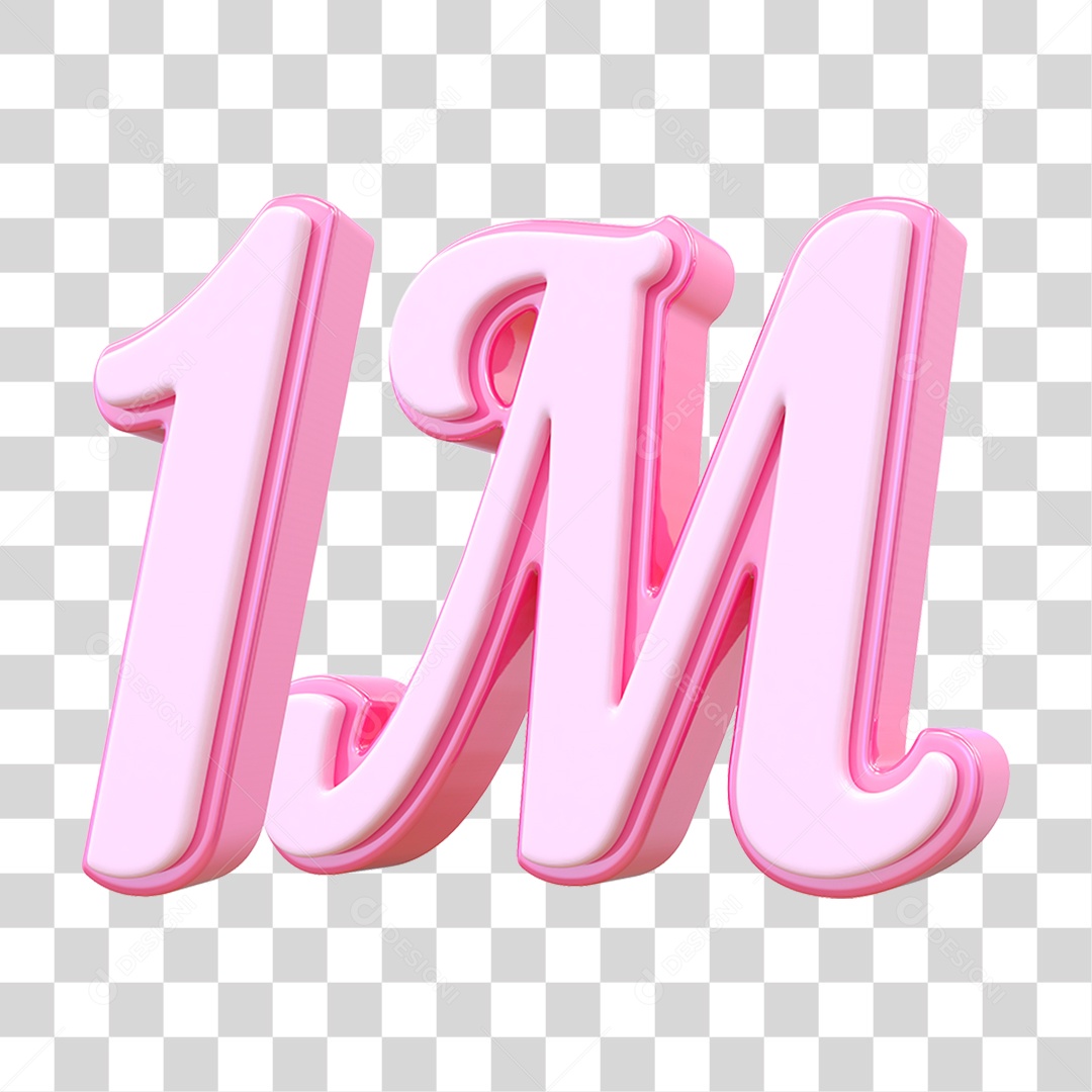Número 1M Decorativo em Estilo Rosa 3D Formato PNG Transparente