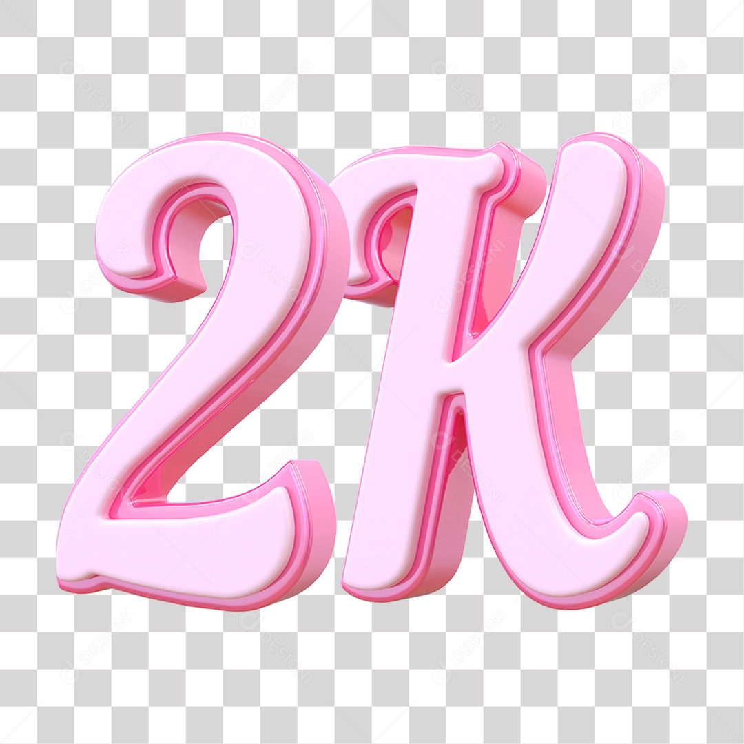 Número 2K Decorativo em Estilo Rosa 3D Formato PNG Transparente