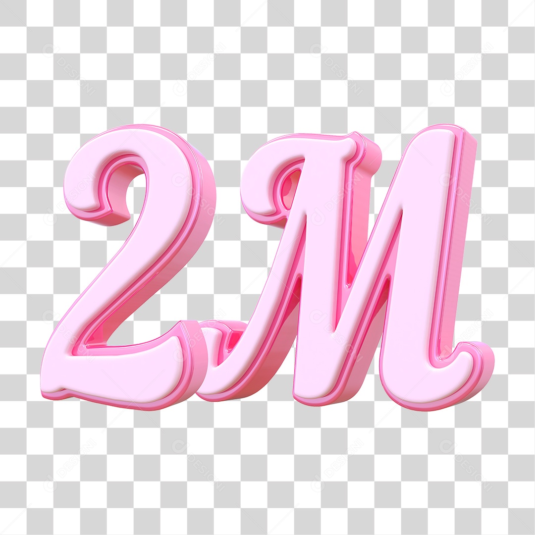 Número 2M Decorativo em Estilo Rosa 3D Formato PNG Transparente
