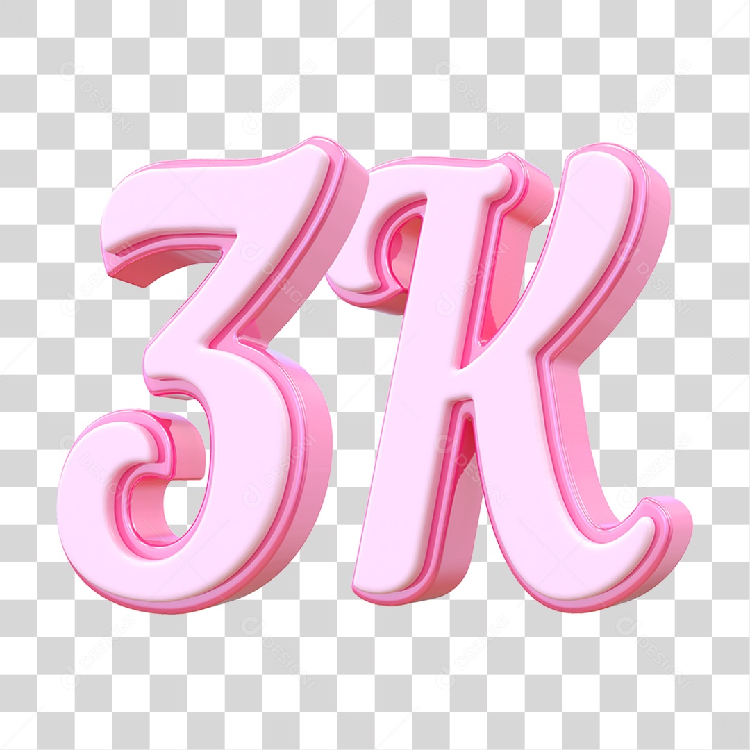 Número 3K Decorativo em Estilo Rosa 3D Formato PNG Transparente
