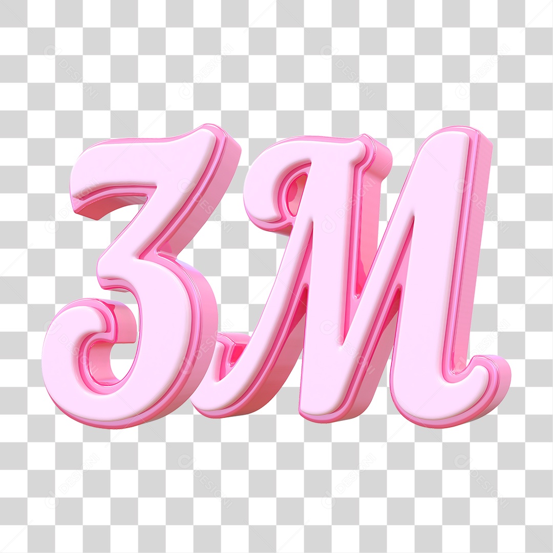 Número 3M Decorativo em Estilo Rosa 3D Formato PNG Transparente