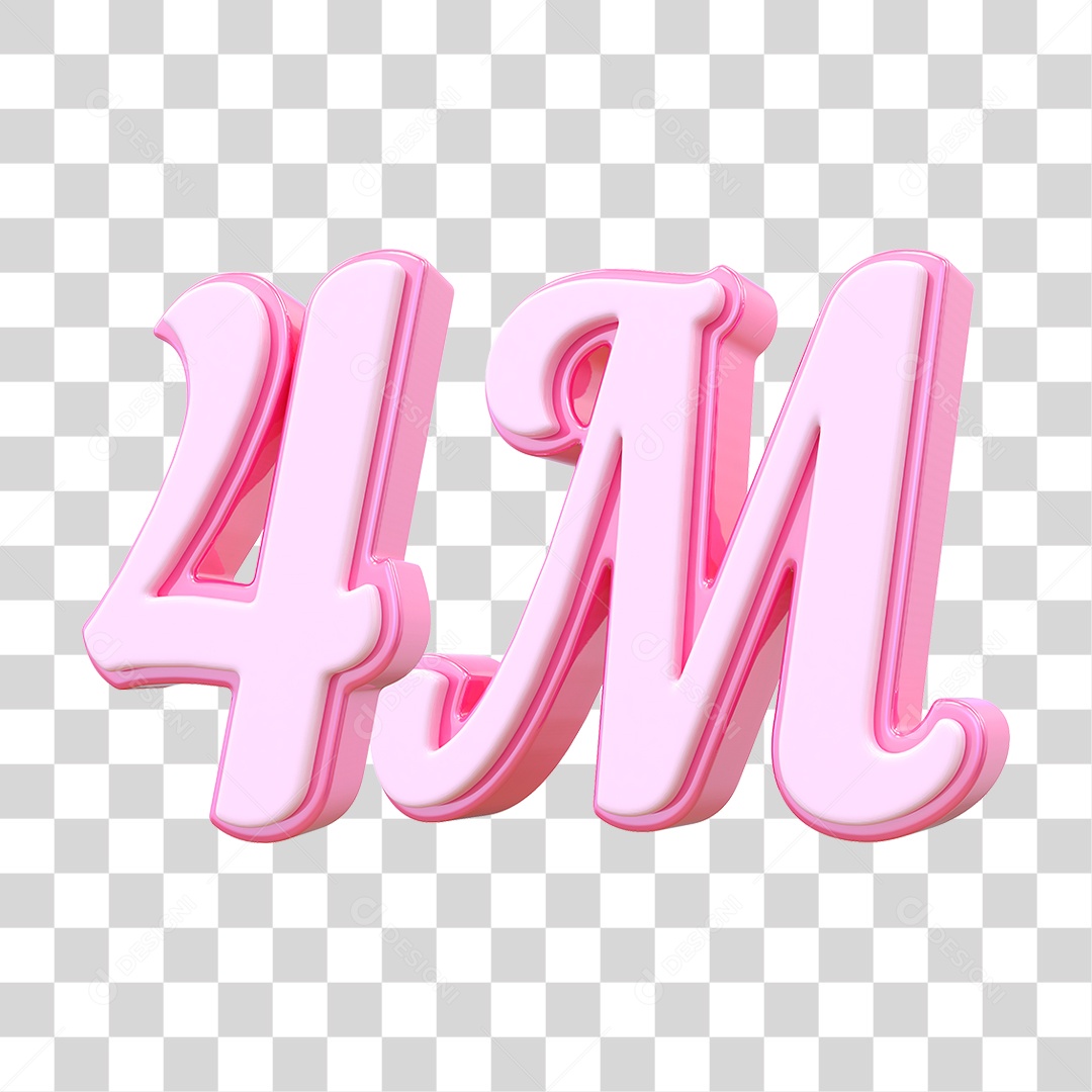 Número 4M Decorativo em Estilo Rosa 3D Formato PNG Transparente