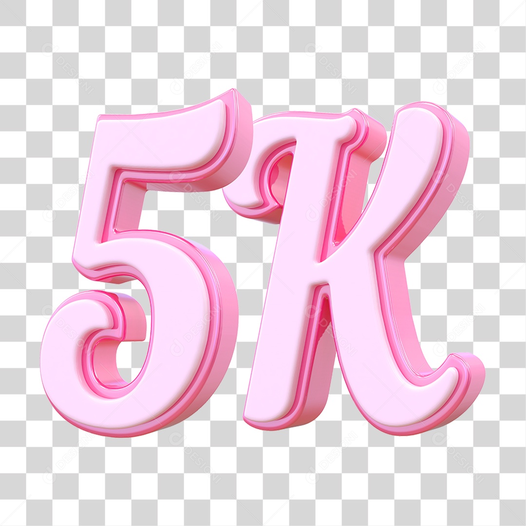 Número 5K Decorativo em Estilo Rosa 3D Formato PNG Transparente