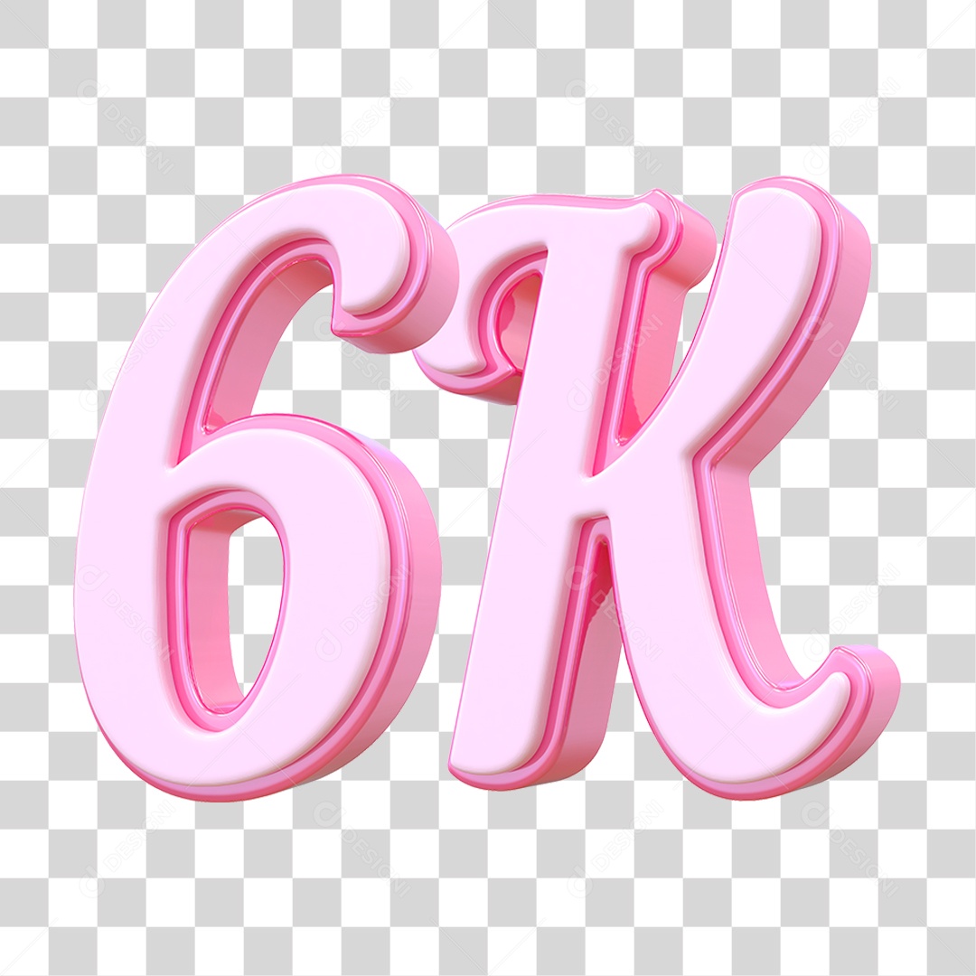 Número 6K Decorativo em Estilo Rosa 3D Formato PNG Transparente