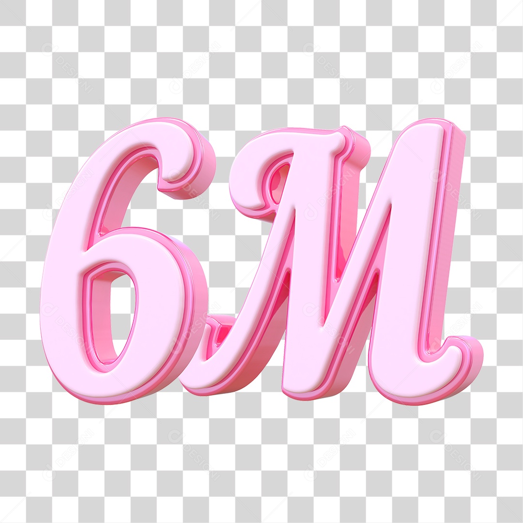 Número 6M Decorativo em Estilo Rosa 3D Formato PNG Transparente