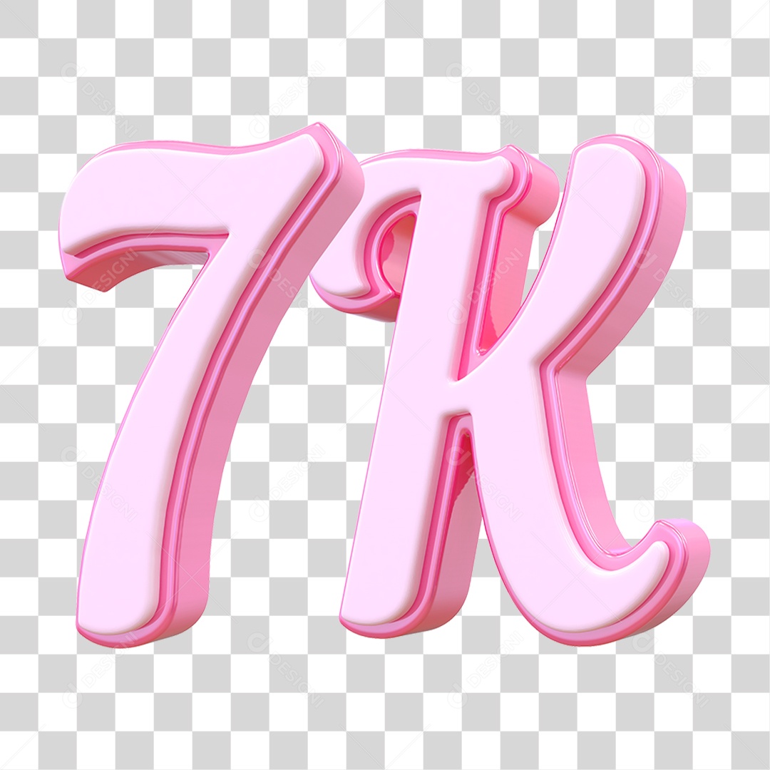 Número 7K Decorativo em Estilo Rosa 3D Formato PNG Transparente