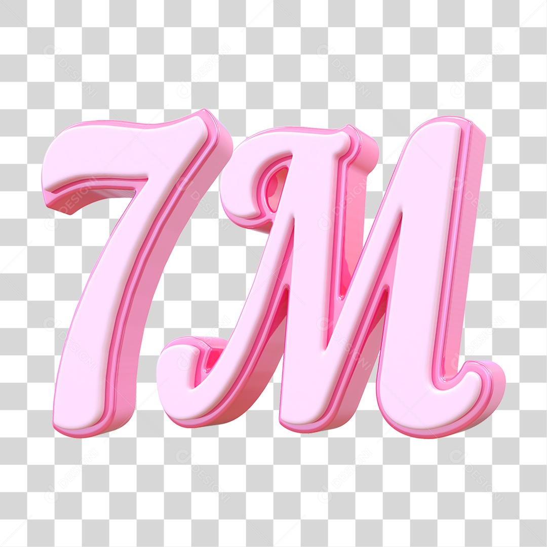 Número 7M Decorativo em Estilo Rosa 3D Formato PNG Transparente