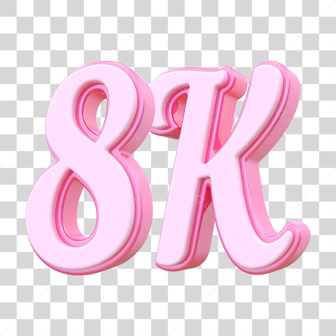 Número 8K Decorativo em Estilo Rosa 3D Formato PNG Transparente