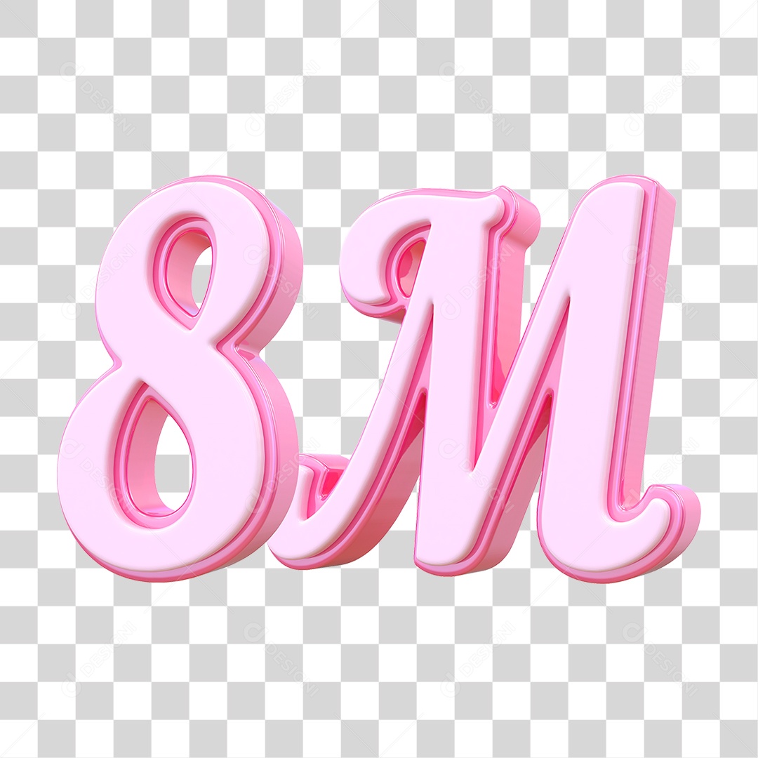 Número 8M Decorativo em Estilo Rosa 3D Formato PNG Transparente