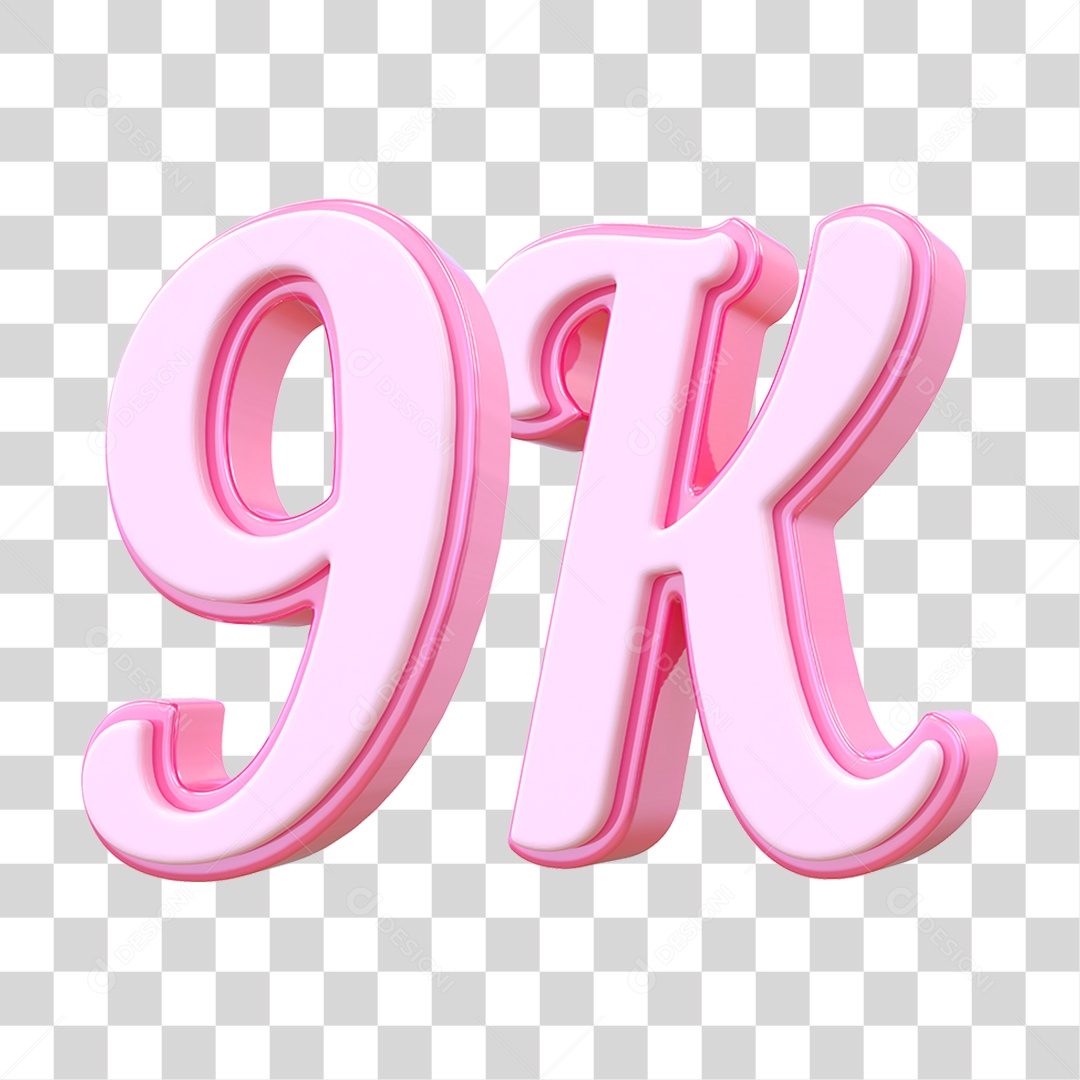 Número 9K Decorativo em Estilo Rosa 3D Formato PNG Transparente
